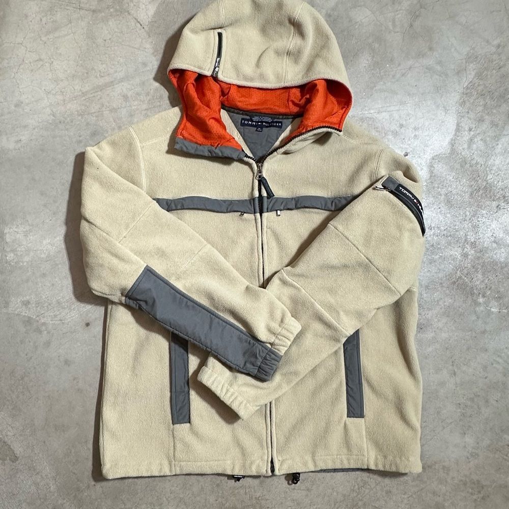 Vintage Y2K Tommy Hilfiger Outdoors Fleece Jacket Mens XL Coat w Zip Hood Logo